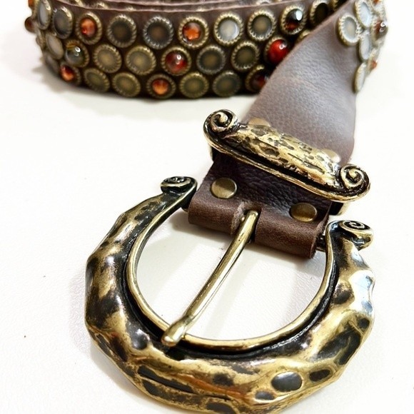 Emporio Armani Accessories - Emporio Armani Leather Multi Colored Stone Horseshoe Buckle Brown Size M/L